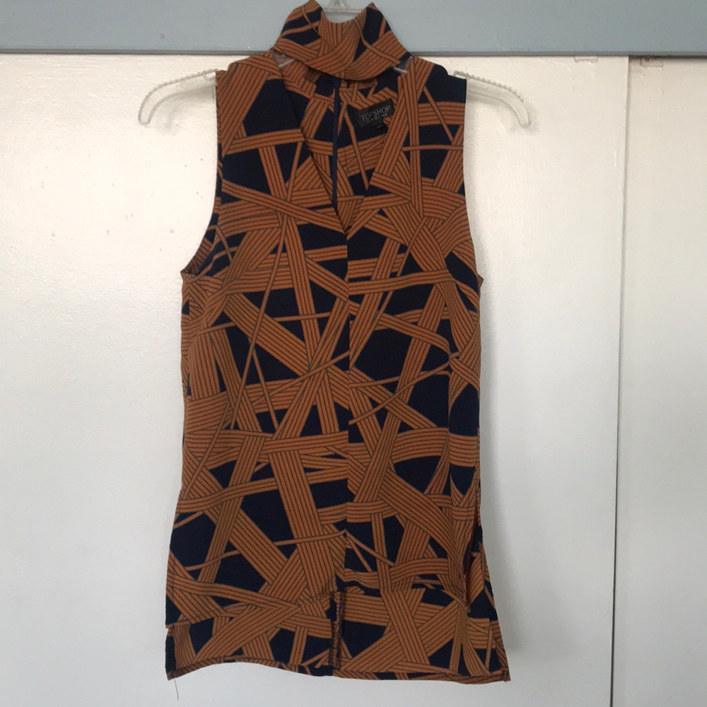 TOPSHOP US 2 Blue/orange top with neck